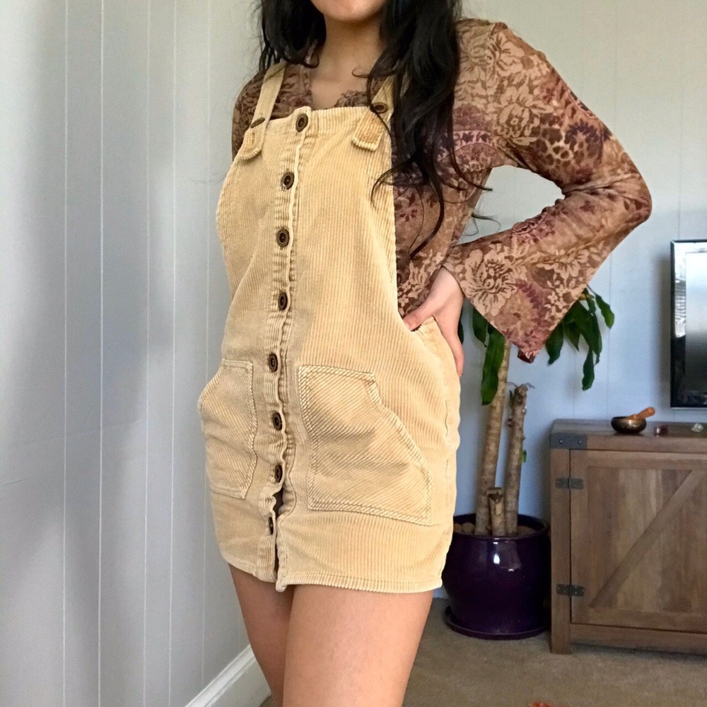 Tan Corduroy overall dress